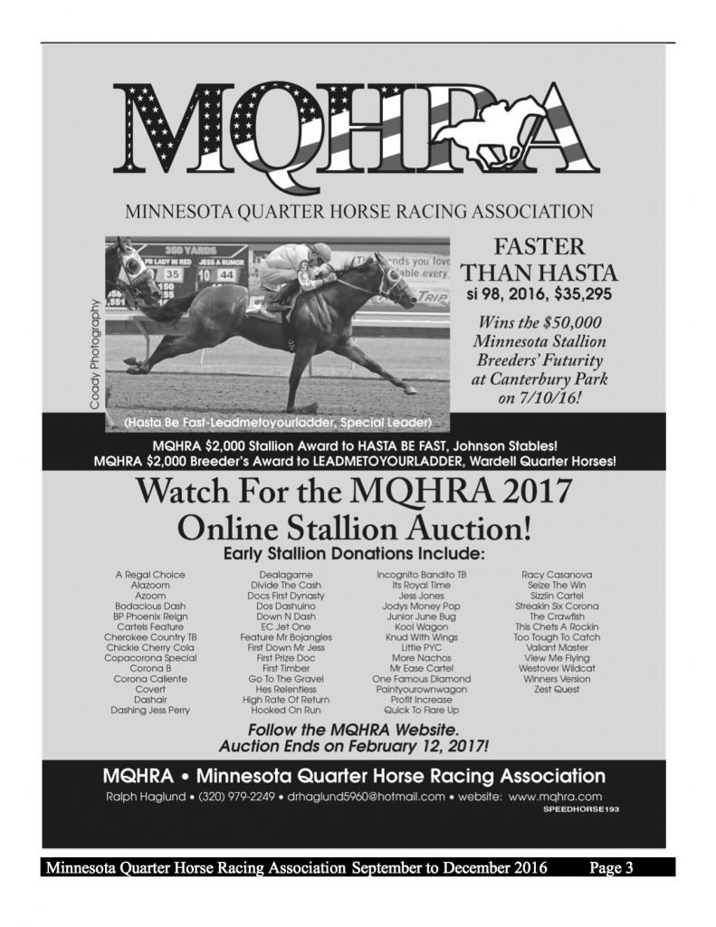 2016 MQHRA Newsletter SEPT to DEC3